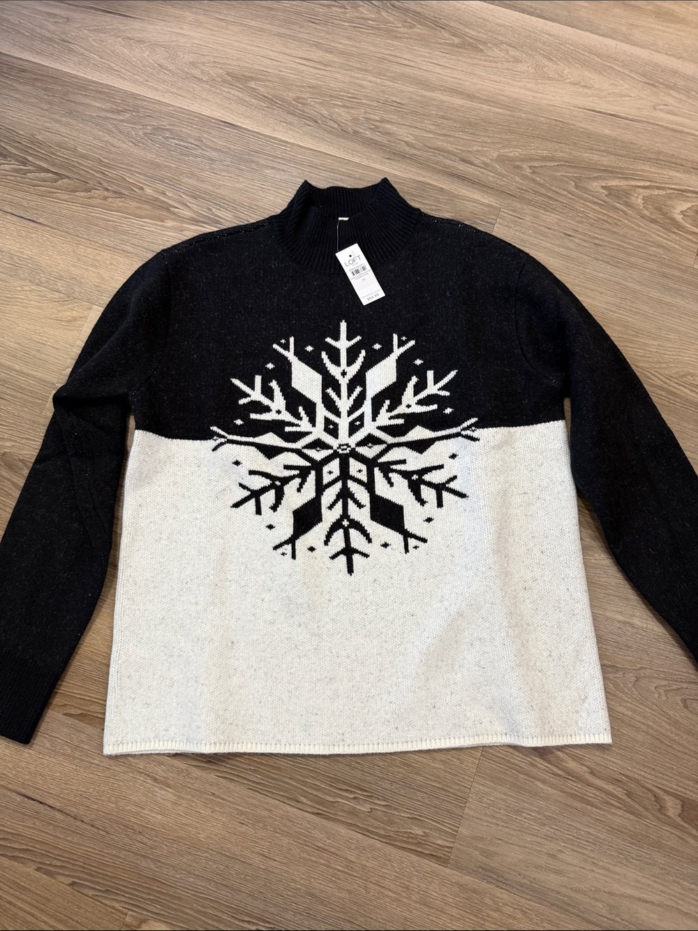 Loft Black and White Snowflake Knit Sweater NWT